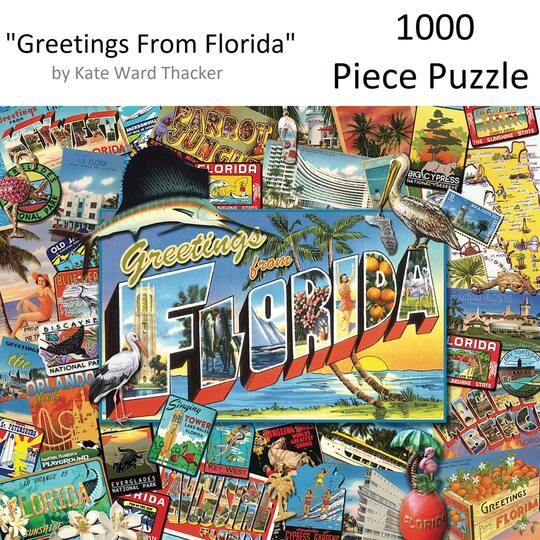 Hart Puzzles Greetings from Florida by Kate Ward Thacker 1,000 Piece Jigsaw Puzzle